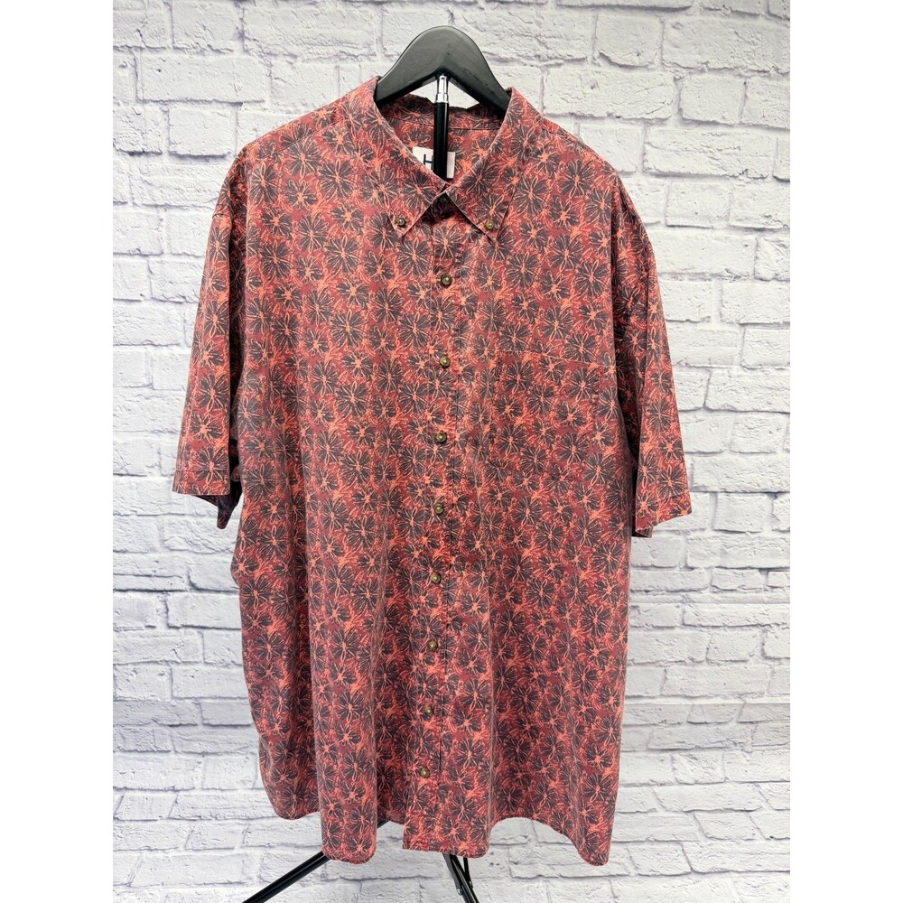 HB Shirt Mens 2XLT Orange Black Floral Short Sleeve Button Down Big Tall
